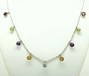 GENUINE MULTI-STONES NECKLACE 14k WHITE GOLD - New With Tag - Picture 1 of 4