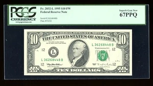 DBR 1995 $10 San Francisco Fr. 2032-L Superb Gem PCGS 67 PPQ Serial L36268448B - Picture 1 of 2