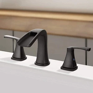 3 Hole Widespread Bathroom Sink Faucet Black 2-handle Vanity Basin Mixer w/Drain - Picture 1 of 12
