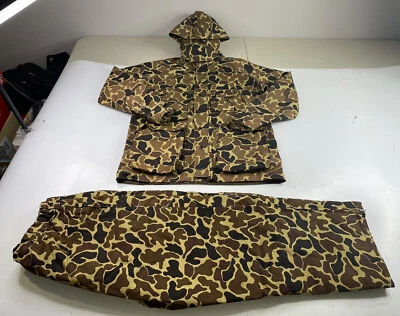 Vintage WOOLRICH Gore-Tex Tan Camo Jacket & Pants Set Matching Hood USA Hunting - Image 1 of 4