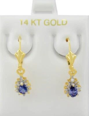 GENUINE TANZANITE & DIAMOND DANGLING EARRINGS 14k GOLD - Free Certificate - NWT - Image 1 of 4