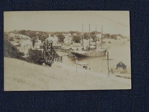 Thomaston Maine ME RPPC Echtfoto Brücke Häuser Schiff - Bild 1 von 2
