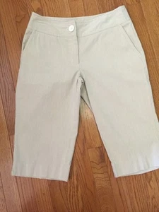 WOMEN'S CAPRI CROPPED STRETCH PANTS BY RAFAELLA TAN WHITE STRIPES SIZE 8 - Picture 1 of 9
