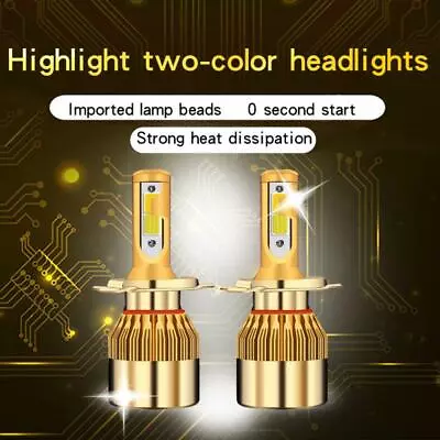 2x9003 H4 LED Headlight 3000K/6000K Dual Color Hi/Low Beam Bulb Conversion Lamps - Image 1 of 4