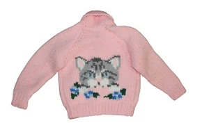 Vintage Handarbeit Reißverschluss Kätzchen Strickjacke rosa Kätzchen Cardigan Mädchen 18-24 Monate 2T - Bild 1 von 4