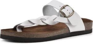 White Mountain Women's Crawford Footbed Sandals, White Leather Size 9M - Picture 1 of 6