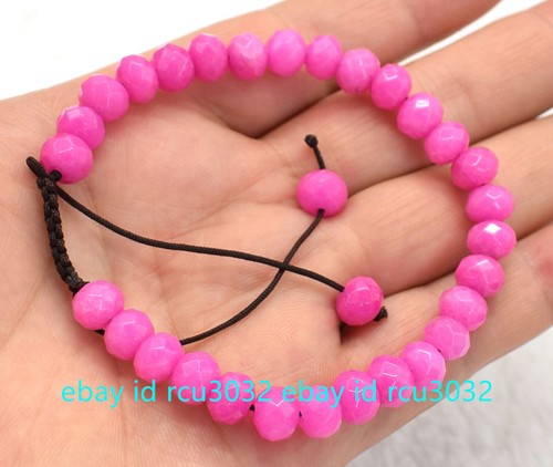 VALENTINO Bracciale regolabile 5x8mm giada rosa sfaccettata rondelle perline pietre preziose 7 5"