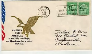 WW2 Patriotic 1943 AMERICA OUR AMERICA Variety #1 Gold Eagle Purpl Text Michigan - Picture 1 of 1