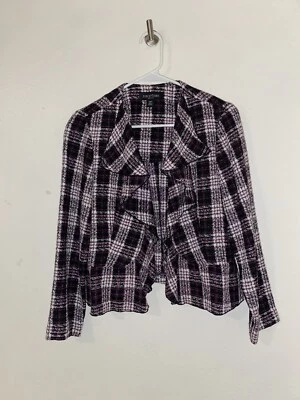 Perceptions Jacket Light Weight Plaid Purple Black White Size 10P - Image 1 of 4