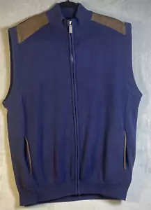 CHAPS Vest Blue with Shoulder Patches Mens XL Lightweight Full Zip Pockets - Picture 1 of 8