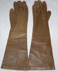 Vintage 1950s 14" Long Brown Leather Gloves Unused Size 6 1/2 - Picture 1 of 4