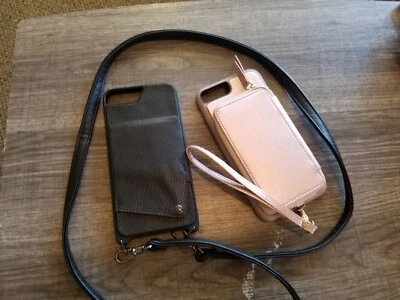 Lote de 2 Carteras Fundas Bandolera Negra Muñequera Oro Rosa ZVE iPhone 7plus y 8plus  Foto 1 de 4