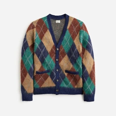 J. CREW Men's Alpaca-Blend Cardigan Sweater Heather Navy Argyle - NWT - Image 1 of 3