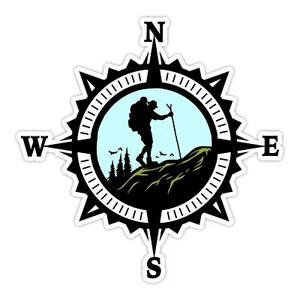 COMPASS Hiking Hiker Vinyl Decal -Sticker for SUV Car Truck Bumper Wall Window - Picture 1 of 4