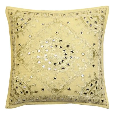 Indian Mirror Cushion Cover Decor Mirror Embroidered Cotton Pillow Case Cover - Image 1 of 4