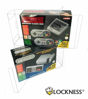 LOCK NESS® 2x PET Schutzhülle/ Protektor/ Case f. Nintendo NES Mini & SNES Classic MINI OVP