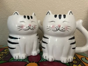 Set of 2 3-D Cat Mug by Certified International White with Black Stripes Large - Picture 1 of 6