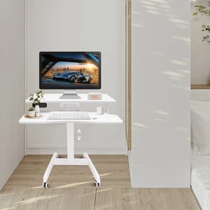 White Computer Desk Height Adjustable Rolling Electric Podium Desk For Office - Picture 1 of 12