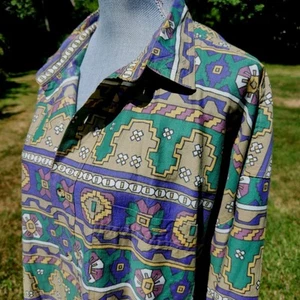 Vintage 80er Jahre Herren International News Abstraktes Muster Knöpfe Kragen Shirt XXL - Bild 1 von 12