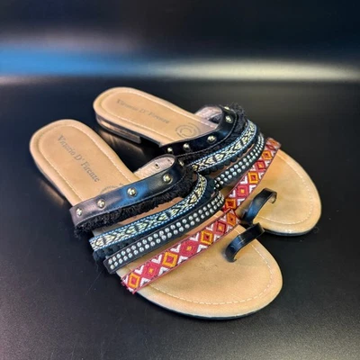 Vittorio D'Firenze 脚趾环凉鞋波西米亚装饰绑带拖鞋 8 码 — 第 1/4 张图片