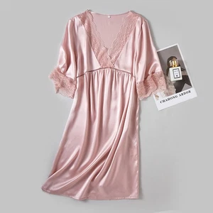 Camicia in seta romantica francese 100% seta di gelso bordo in pizzo burrosa morbida traspirante - Foto 1 di 12