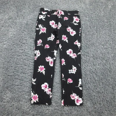 Banana Republic Pants Womens 6 Black Floral Sloan Stretch Ankle Office Career - Image 1 of 4