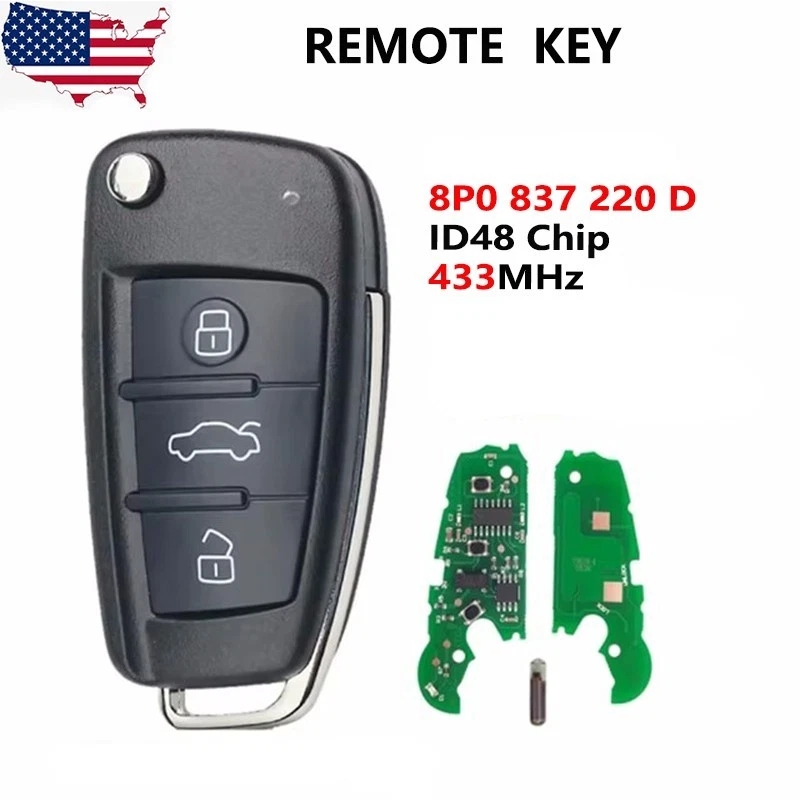 for Audi A3 S3 RS3 TT TTS TTRS Remote Flip Key Fob 8P0837220D, 8P0 837 220 D - Image 1 of 1