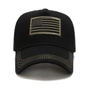 Black Embroidered American Flag Trucker/Baseball Cap - US Flag Hat Adjustable - Picture 1 of 5