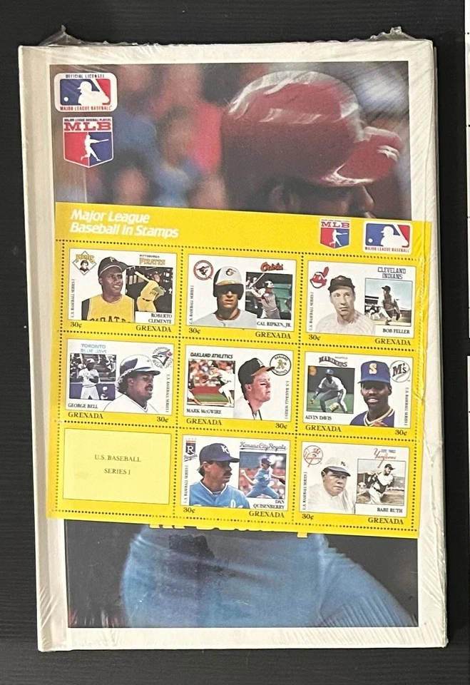 1988 Grenada MLB Stamp Collector Book Sealed Vintage Baseball Set - Image 1 of 2