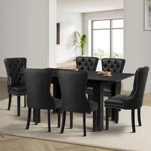 Oikiture 160cm Extendable Dining Table with 6PCS Dining Chairs PU Leather Black - Picture 1 of 7