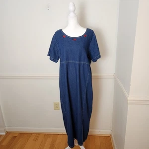 Vestido de mezclilla vintage años 90 Y2K talla para mujer maxi bordado Ladybug Cottagecore modesto - Imagen 1 de 12