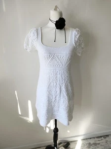 Mini Vestido Corto Tejido Crochet Blanco Zara Para Mujer Talla S 8 Informal Verano Boho - Imagen 1 de 9