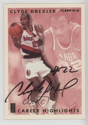 1993-94 Fleer Clyde Drexler Career Highlights Auto Clyde Drexler #8 Auto HOF - Image 1 of 2