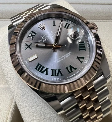 ROLEX DATEJUST 126331 41 WIMBLEDON ORO ROSA 18K/ACERO JUBILEO 100% COMPLETO 24' Foto 1 de 4