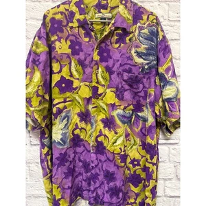 Tommy Bahama 100% Silk Short Sleeve Button Up Women's Top Purple Floral XXL - Picture 1 of 4