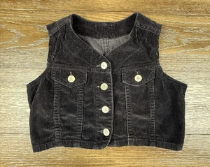 Retro Black Corduroy Cropped Vest Cowgirl Western Steel Jean Girl's Size M - Picture 1 of 7