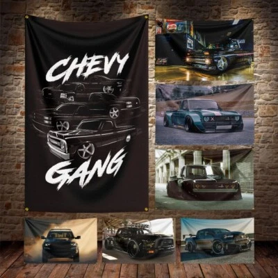 Classic Lowrider Retro Truck Flag Banner Tapestry Wall Hanging Room Décor 5x3ft - Image 1 of 4