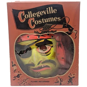 Vtg Halloween Collegeville Costume Mask Original Box Pirate Small Day-Glo - Picture 1 of 23