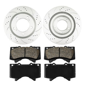 Front Drilled Rotors + Brake Pads for Toyota Tundra Sequoia Land Cruiser LX570