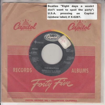 THE BEATLES  Eight days a week USA 7" 45 rpm vinyl record - Image 1 of 4