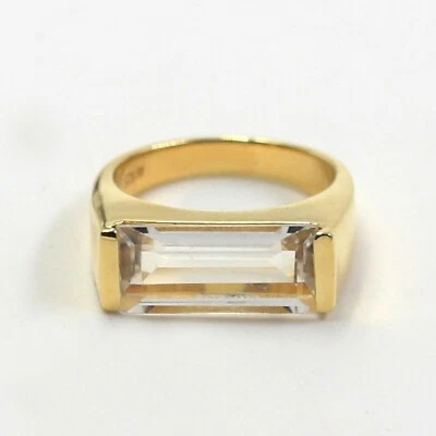 Anello in argento sterling 925 massiccio con cristalli sfaccettati baguette m... - Immagine 1 di 3