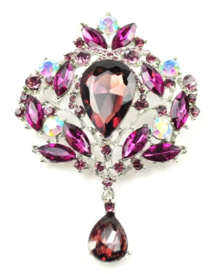 Broche grande de diamantes de imitación de cristal púrpura broches lágrima mujer joyería regalo Foto 1 de 4