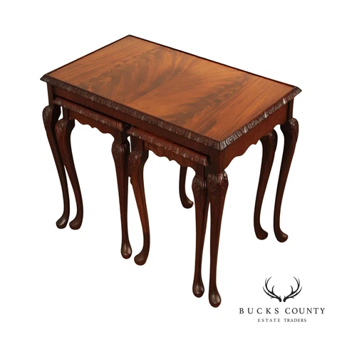 Georgian Style Flame Mahogany Carved Nesting Tables Cover