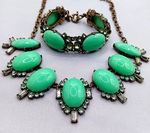 J. Crew Necklace & Bracelet Green Cabochons Faceted Clear, Green, & Blue Stones - Picture 1 of 7