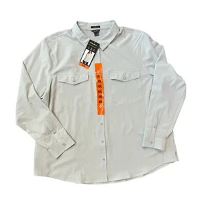 Eddie Bauer Damen Departure Langarm Button Down Travel Shirt 2XL GRÜN - Neu mit Etikett - Bild 1 von 5