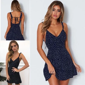 Polka-dot Strappy Dress Women Summer Fashion Beach Sundress - Picture 1 of 9