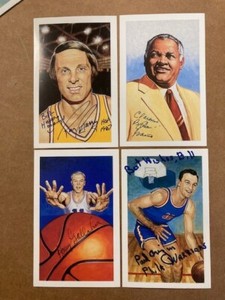 Autographed Ron Lewis Basketball HOF Postcard Lot(4)Rick Barry, Clarence Gaines