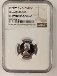 FM Islas Vírgenes Británicas 1974 - Palomas Zenaida 5C - PF 69 Ultra Cameo - NGC - Imagen 1 de 2