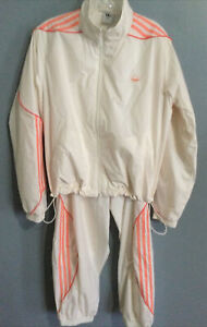 adidas Womens 2 Piece Track Suit Set FM1929 FM1933 Chalky White Orange Large