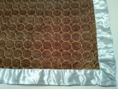 Cocalo Baby Blanket Brown Circle Pattern Blue Satin Edge Lovey Security 29"x40" - Image 1 of 4